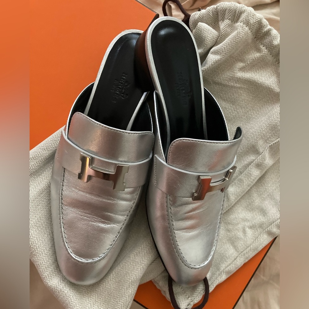 BNIB Hermes Silver Trocadero Mule size 37